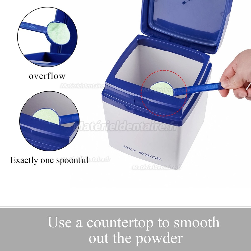 Boîte de rangement étanche à l'humidité pour matériaux d'empreintes avec gobelet doseur